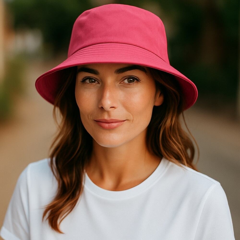 Betmar Pink Cotton Bucket Hat Vented Cloche Bow Sun Beach Travel Packable Women